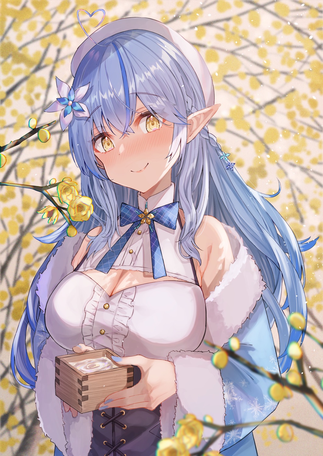 cleavage elf haru_yu hololive pointy_ears yukihana_lamy