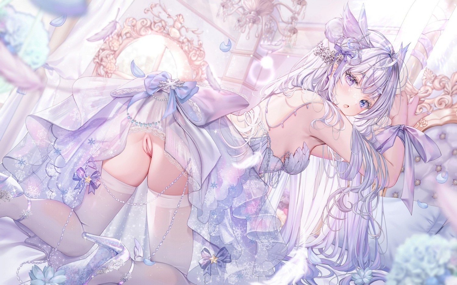 anus ass bondage detexted dress heels heterochromia indie_virtual_youtuber isari_sensei mikazuki_silvi no_bra nopan pussy see_through skirt_lift thighhighs uncensored wedding_dress