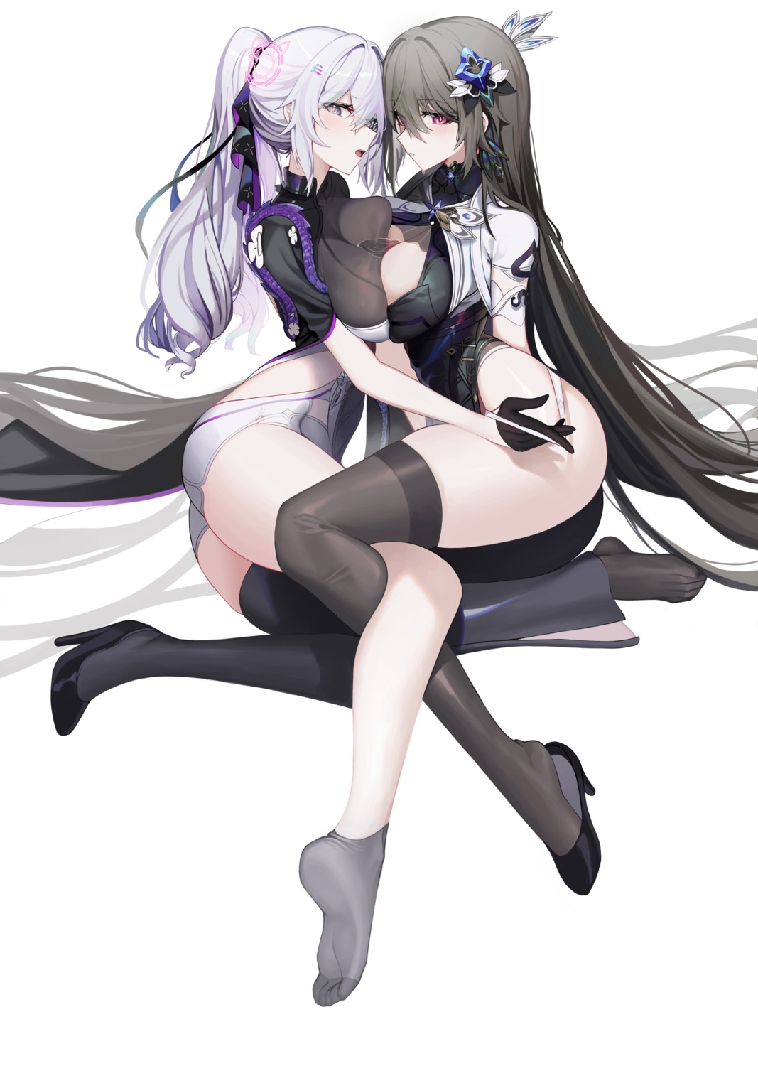 benghuai_xueyuan bronya_zaychik heels honkai_impact leotard ness_(pjw0168) symmetrical_docking thighhighs undressing