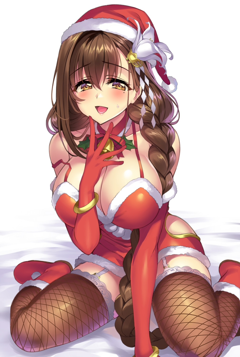 christmas cleavage fishnets kanpani_girls senri_gan shirayuri_sakura stockings thighhighs