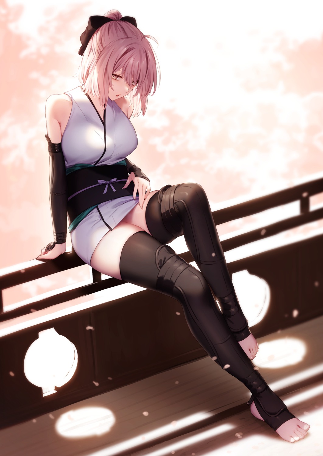 genyaky japanese_clothes skirt_lift thighhighs