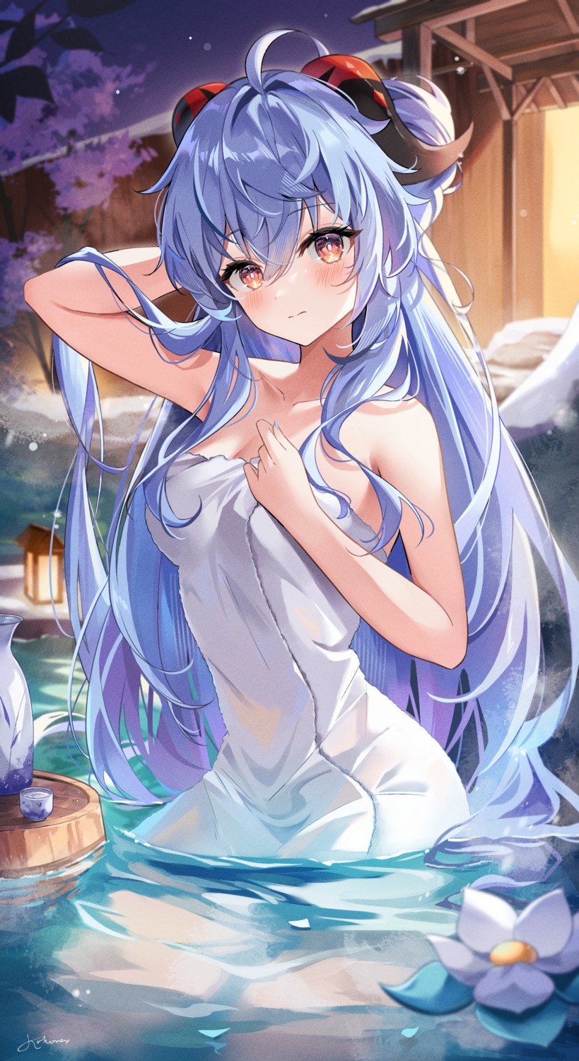 ganyu genshin_impact horns kokonex onsen towel wet