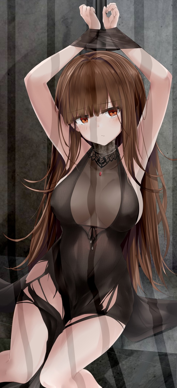 bondage dress dsr-50_(girls_frontline) erect_nipples girls_frontline no_bra ru_zhai see_through torn_clothes