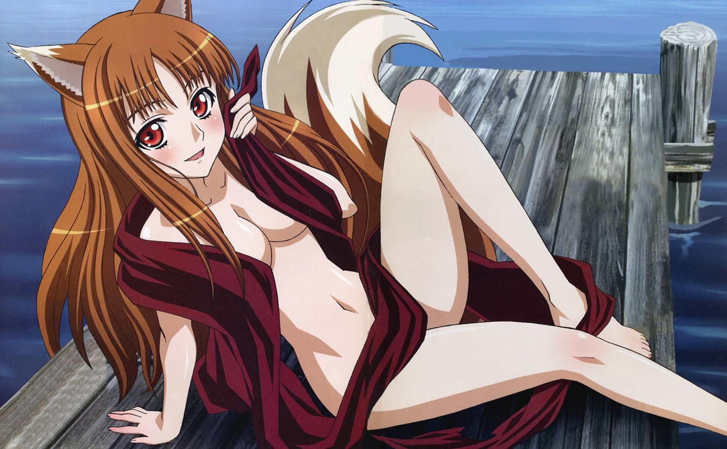 animal_ears cleavage holo naked shinohara_kenji spice_and_wolf tail