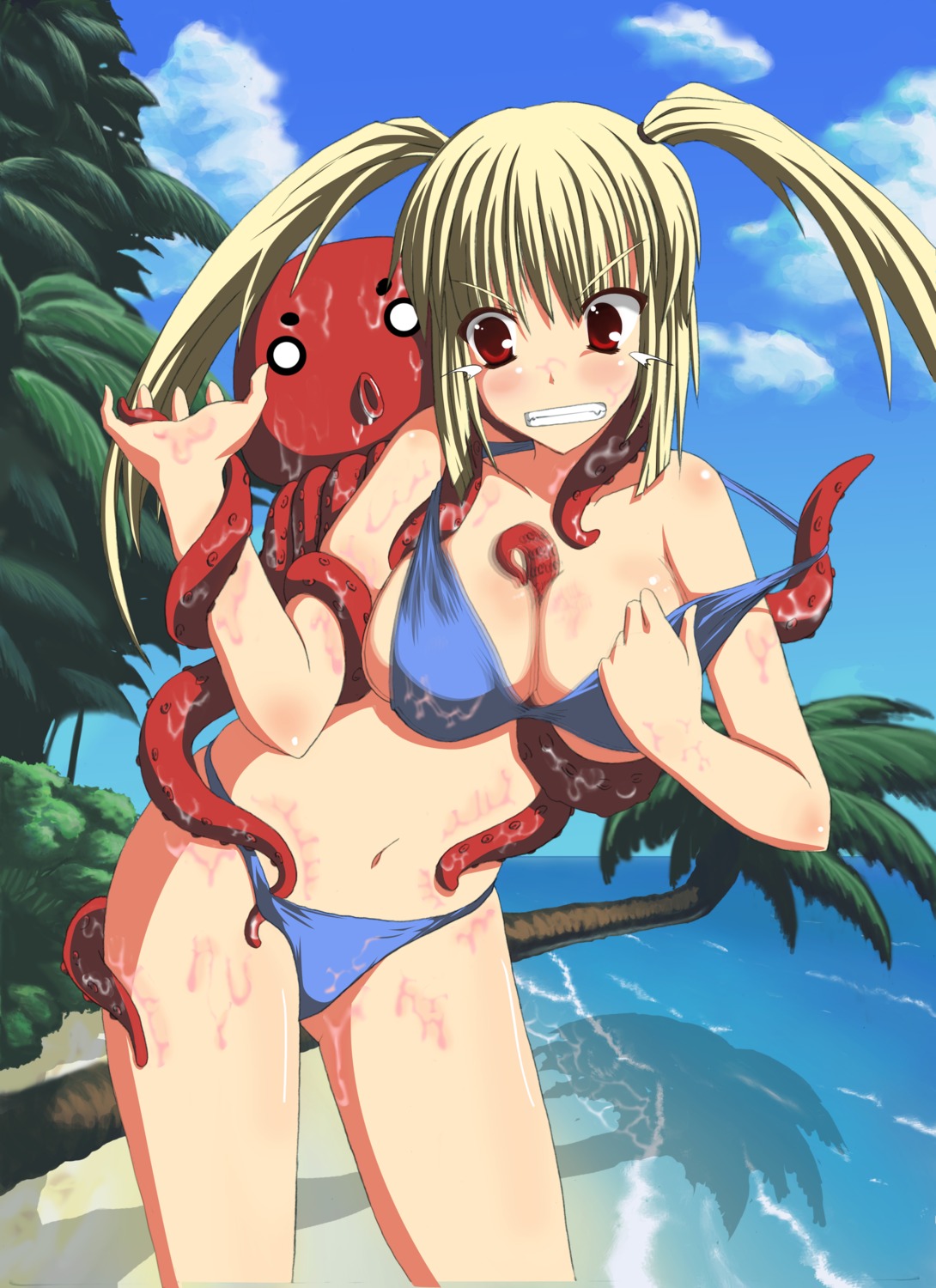 bikini cleavage kokuyouseki swimsuits tentacles