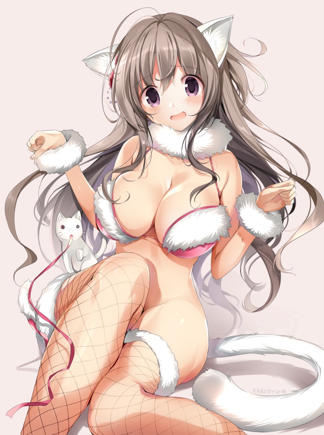 animal_ears bottomless bra feng fishnets karory neko nekomimi tail tanabata_shiori thighhighs yume_to_iro_de_dekiteiru