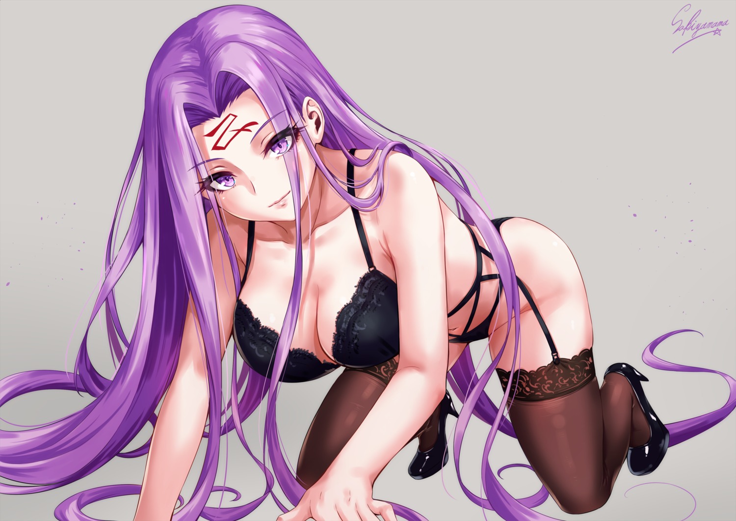 bra cleavage fate/stay_night heels pantsu rider sakiyamama stockings tattoo thighhighs