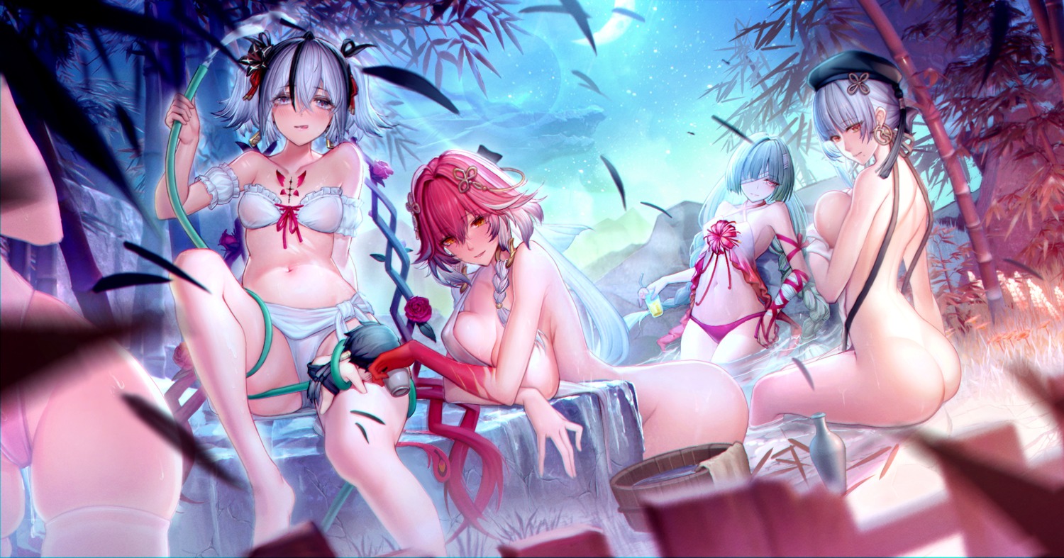 ass bandages bikini breast_hold camellya changli eyepatch for-miku male_rover naked onsen phrolova sake sanhua see_through swimsuits tattoo thighhighs wet wuthering_waves