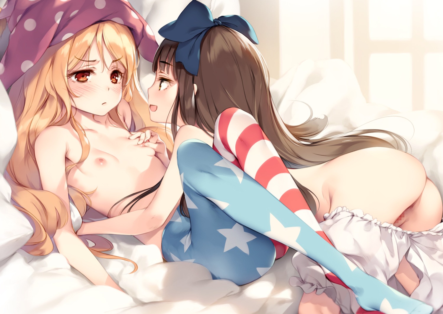 ass bloomers breast_grab censored clownpiece ke-ta loli nipples pantyhose pussy star_sapphire topless touhou yuri