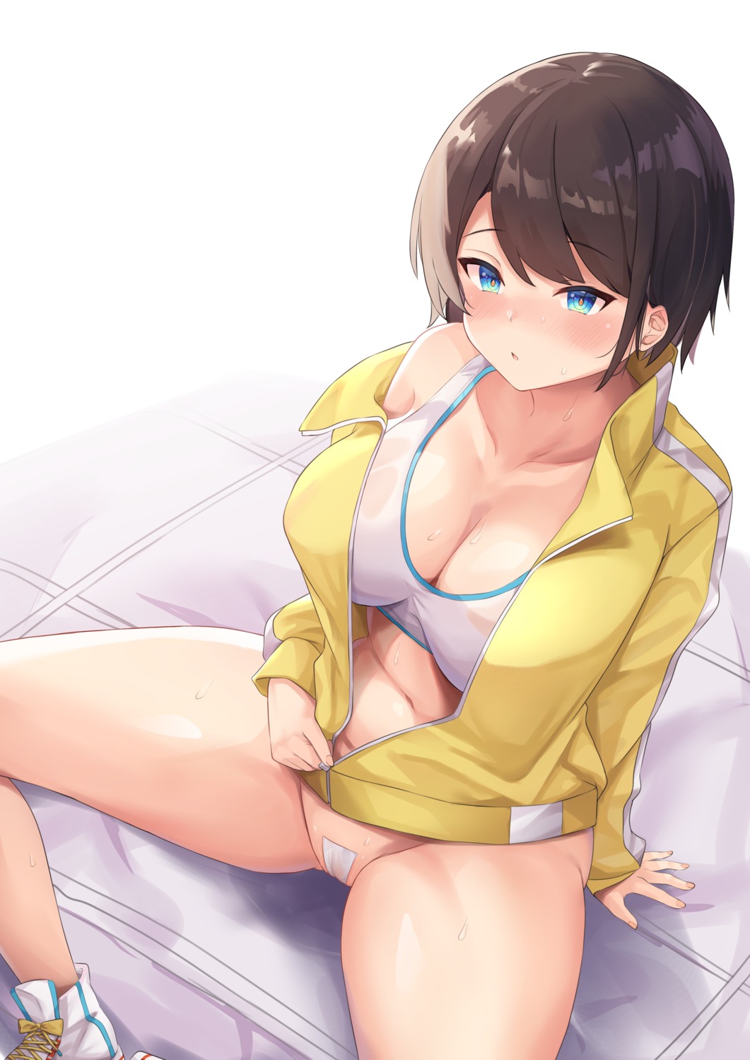 bottomless gym_uniform hololive kusana_(dudqja602) maebari oozora_subaru see_through undressing wet_clothes