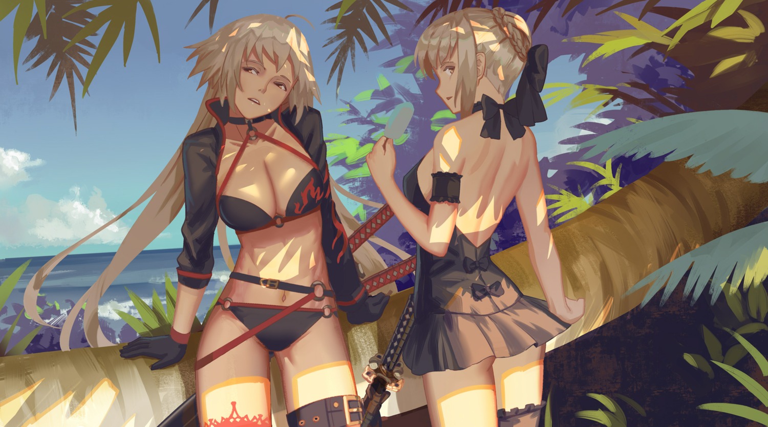 bikini cleavage fate/grand_order garter jeanne_d'arc jeanne_d'arc_(fate) saber swimsuits sword tea_sly