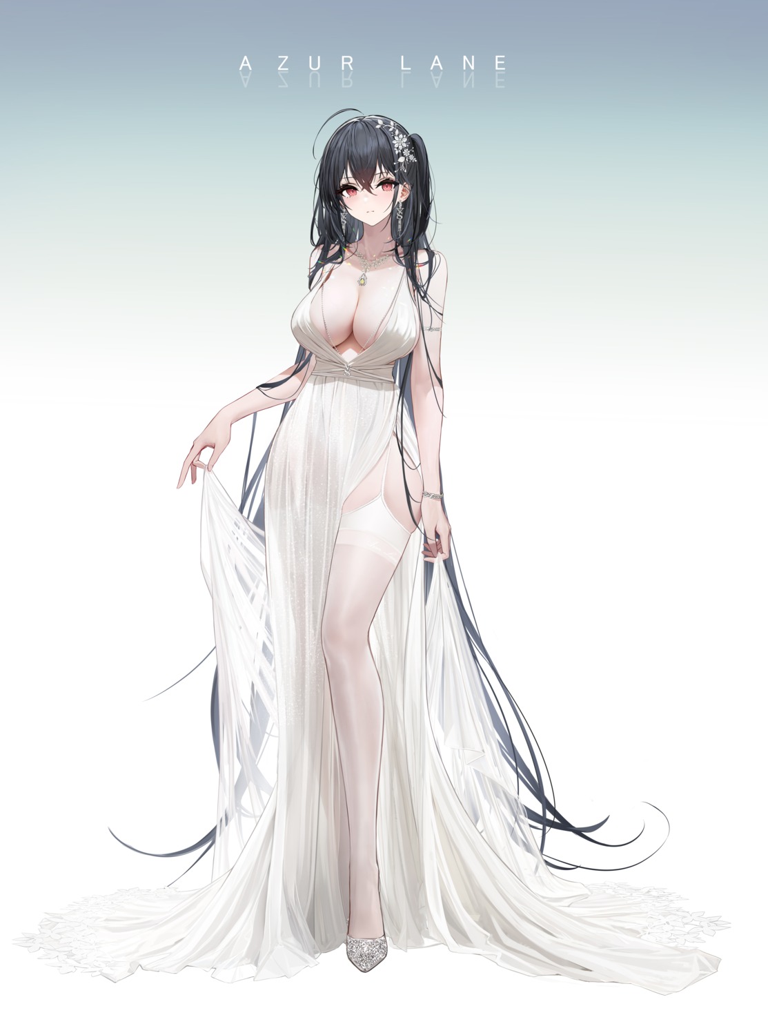 yunsang azur lane taihou (azur lane) cleavage dress heels no bra see  through skirt lift stockings thighhighs wedding dress | #857376 | yande.re