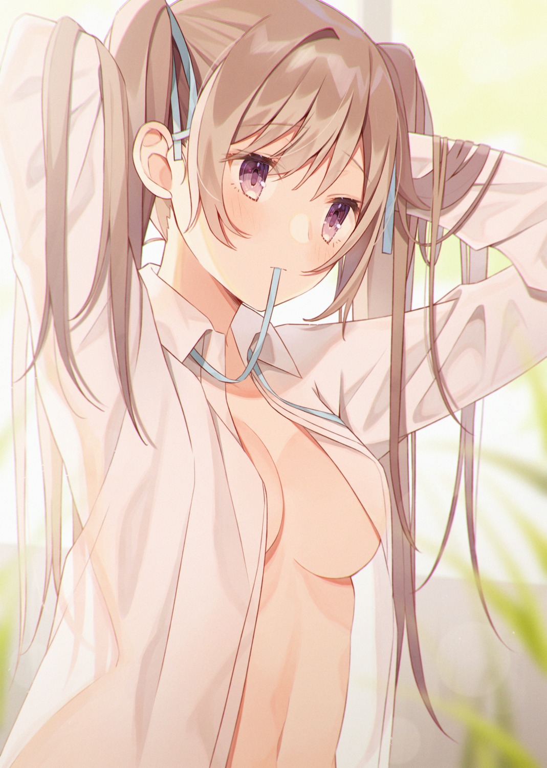 dress_shirt minase_nagi no_bra open_shirt