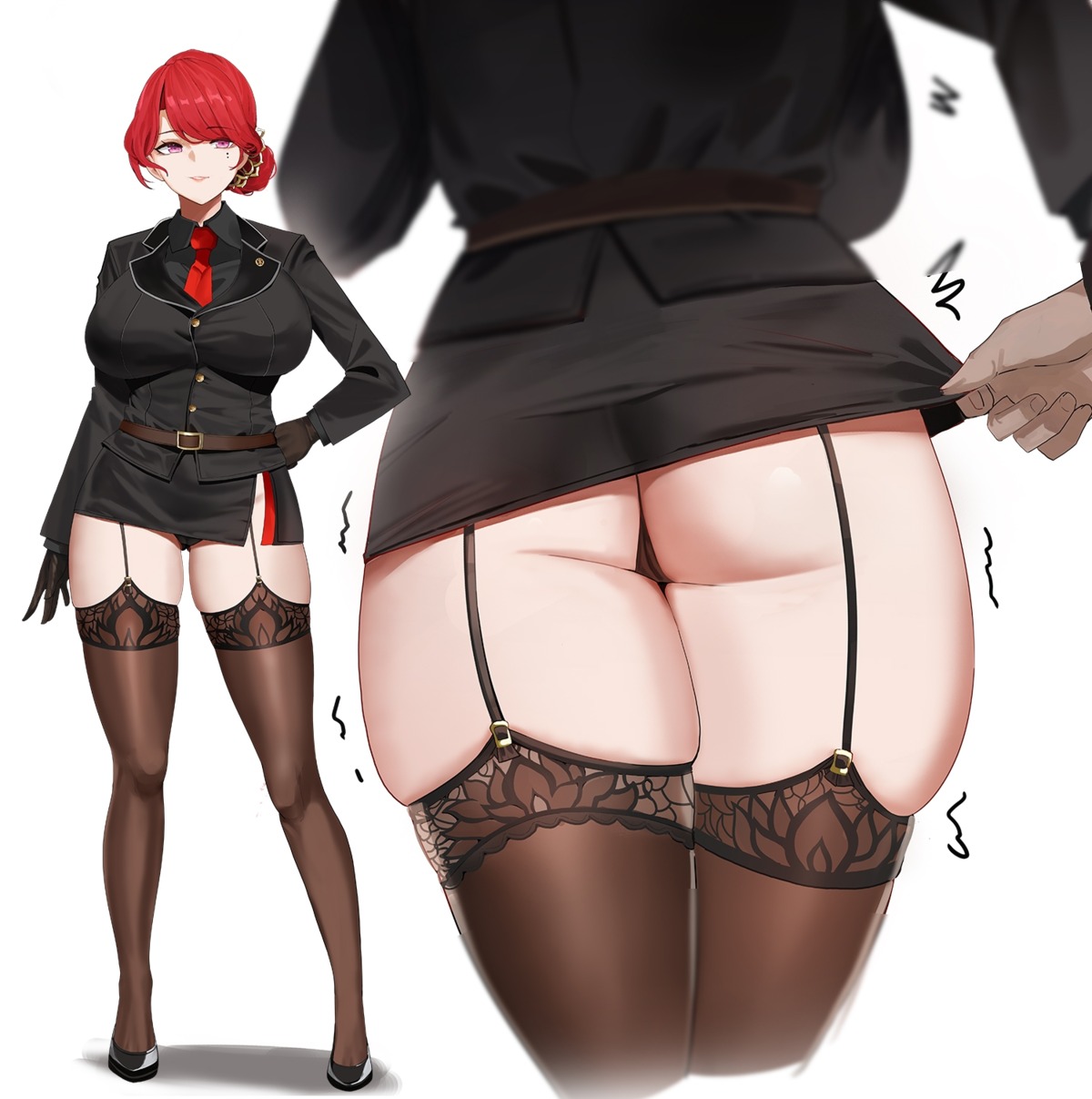 ass business_suit c-77_hongryeon cameltoe gg-e last_origin pantsu skirt_lift stockings thighhighs thong