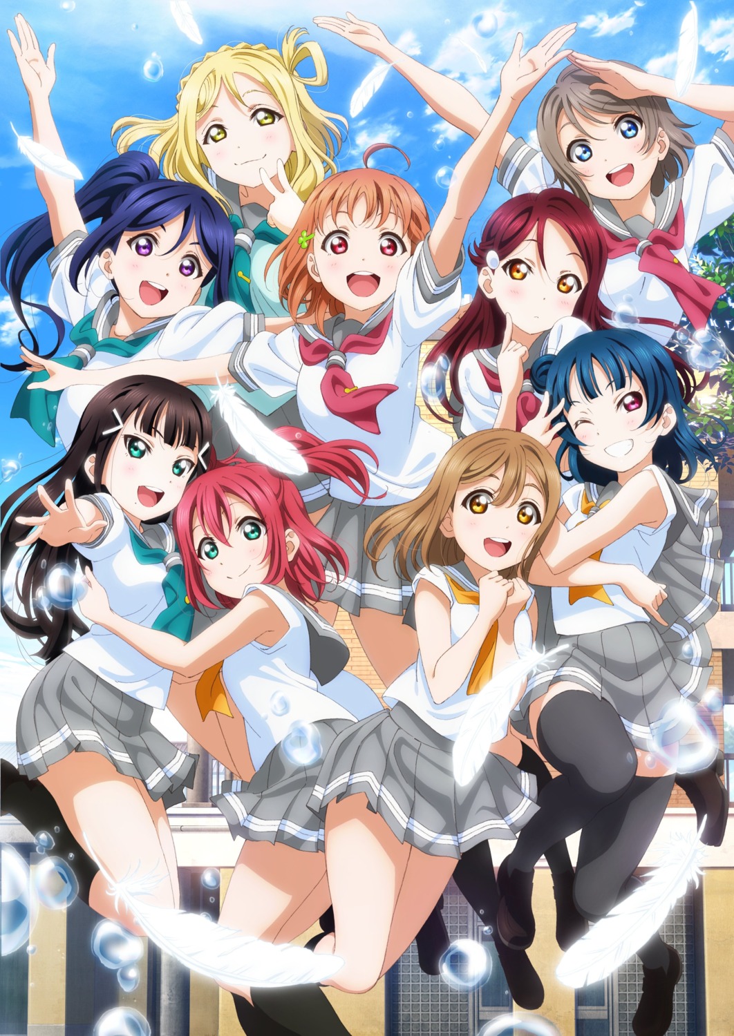 heels kunikida_hanamaru kurosawa_dia kurosawa_ruby love_live!_sunshine!! matsuura_kanan murota_yuuhei ohara_mari sakurauchi_riko seifuku takami_chika thighhighs tsushima_yoshiko watanabe_you