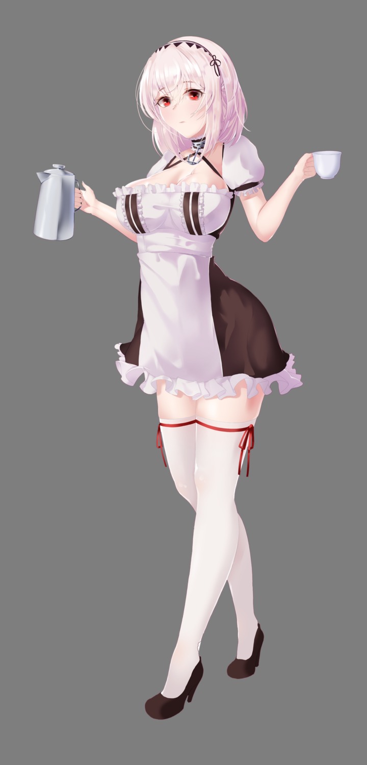 azur_lane chane cleavage heels maid no_bra sirius_(azur_lane) thighhighs transparent_png