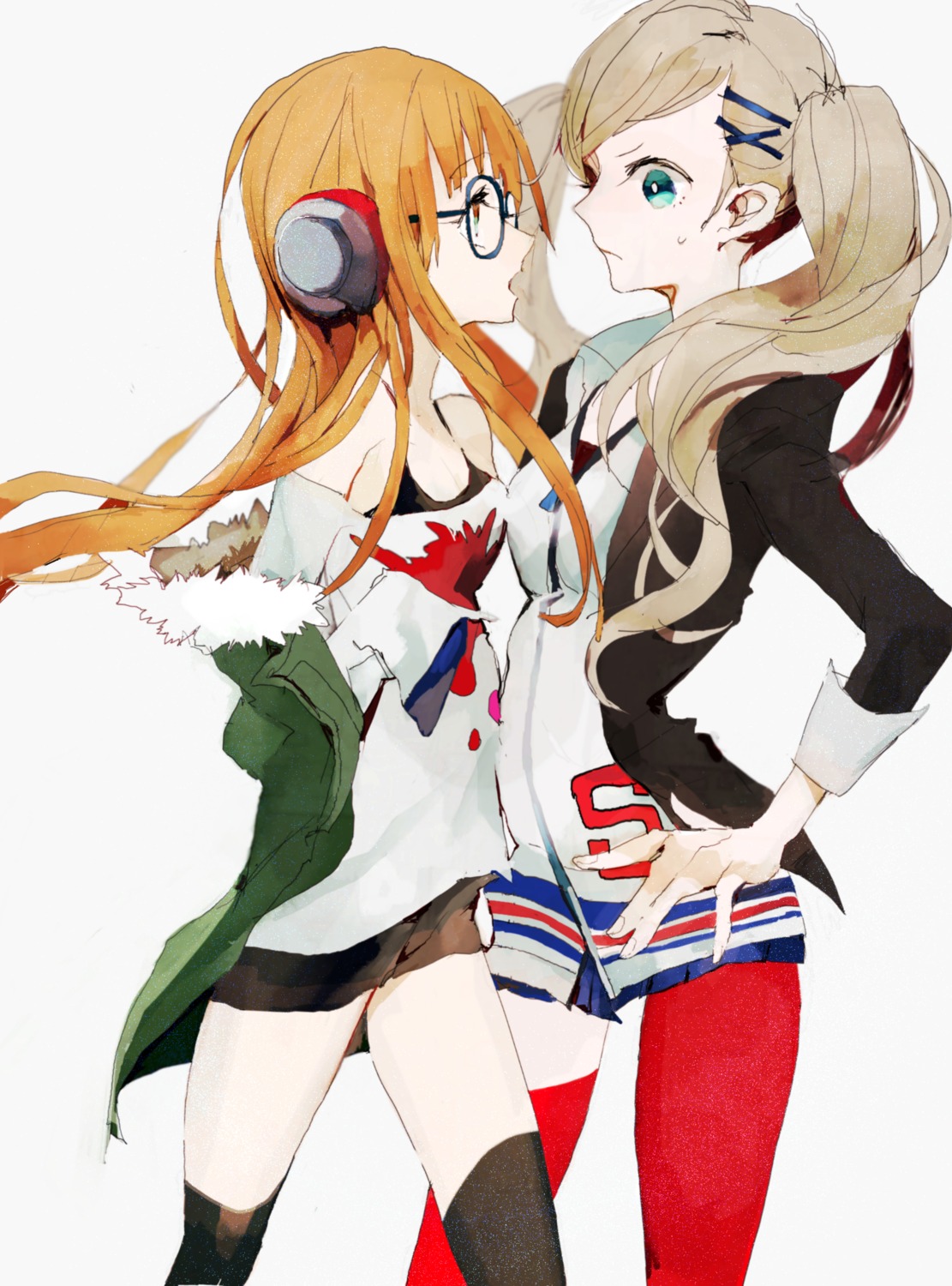 daasaki headphones megane megaten persona persona_5 sakura_futaba takamaki_anne thighhighs