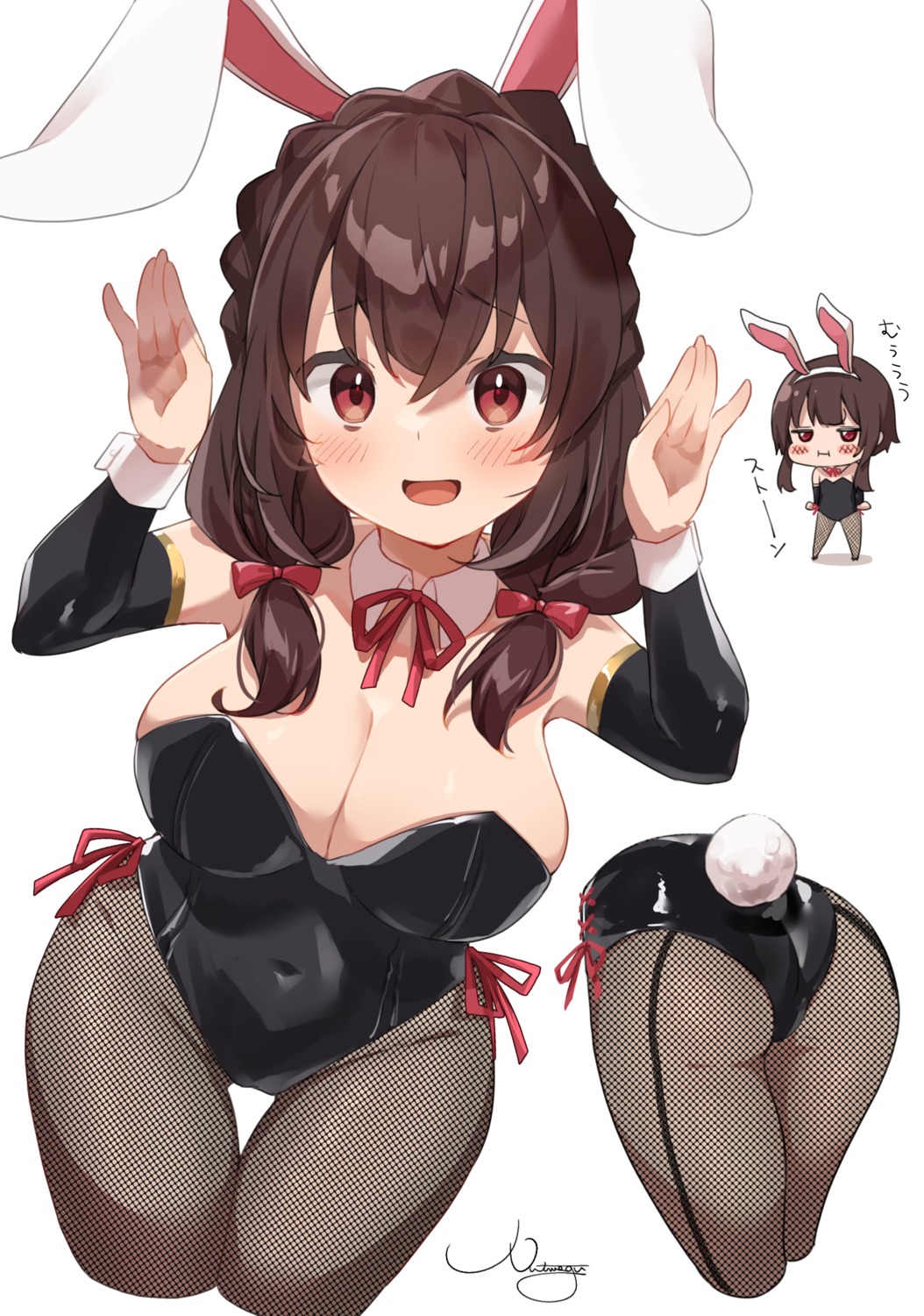 animal_ears ass bunny_ears bunny_girl chibi fishnets kono_subarashii_sekai_ni_shukufuku_wo! megumin no_bra nut_megu pantyhose tail yunyun_(konosuba)