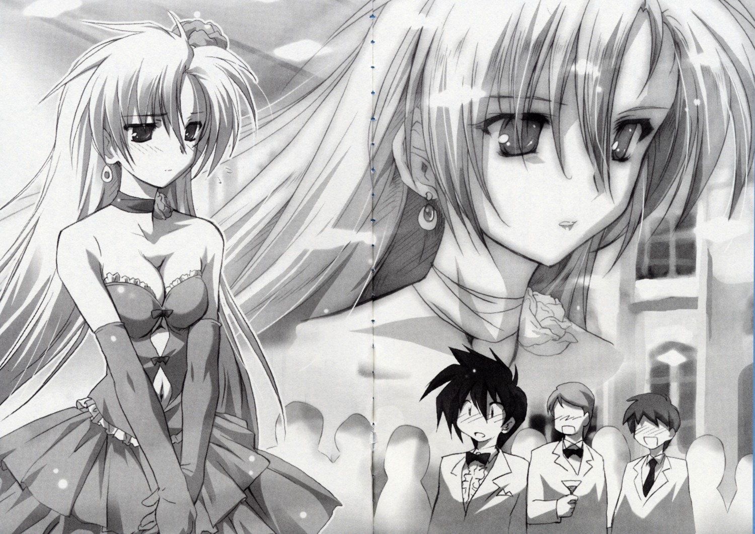 cal_ruslan cleavage crease deep-blue_series dress komatsu_e-ji monochrome shirogane_no_cal_to_soukuu_no_joou