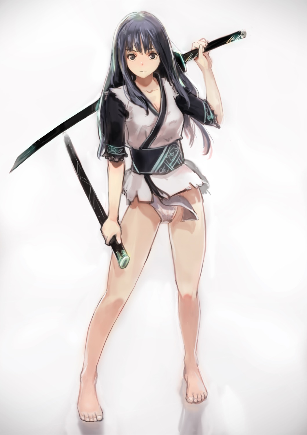 japanese_clothes okuto pantsu sword torn_clothes