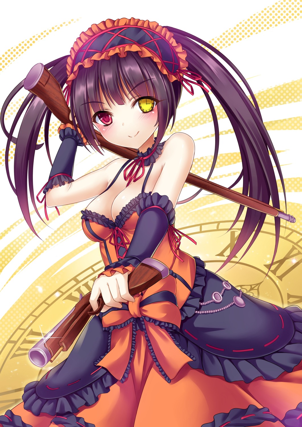 cleavage date_a_live dress gothic_lolita gun heterochromia lolita_fashion milkshake milkshake_work tokisaki_kurumi