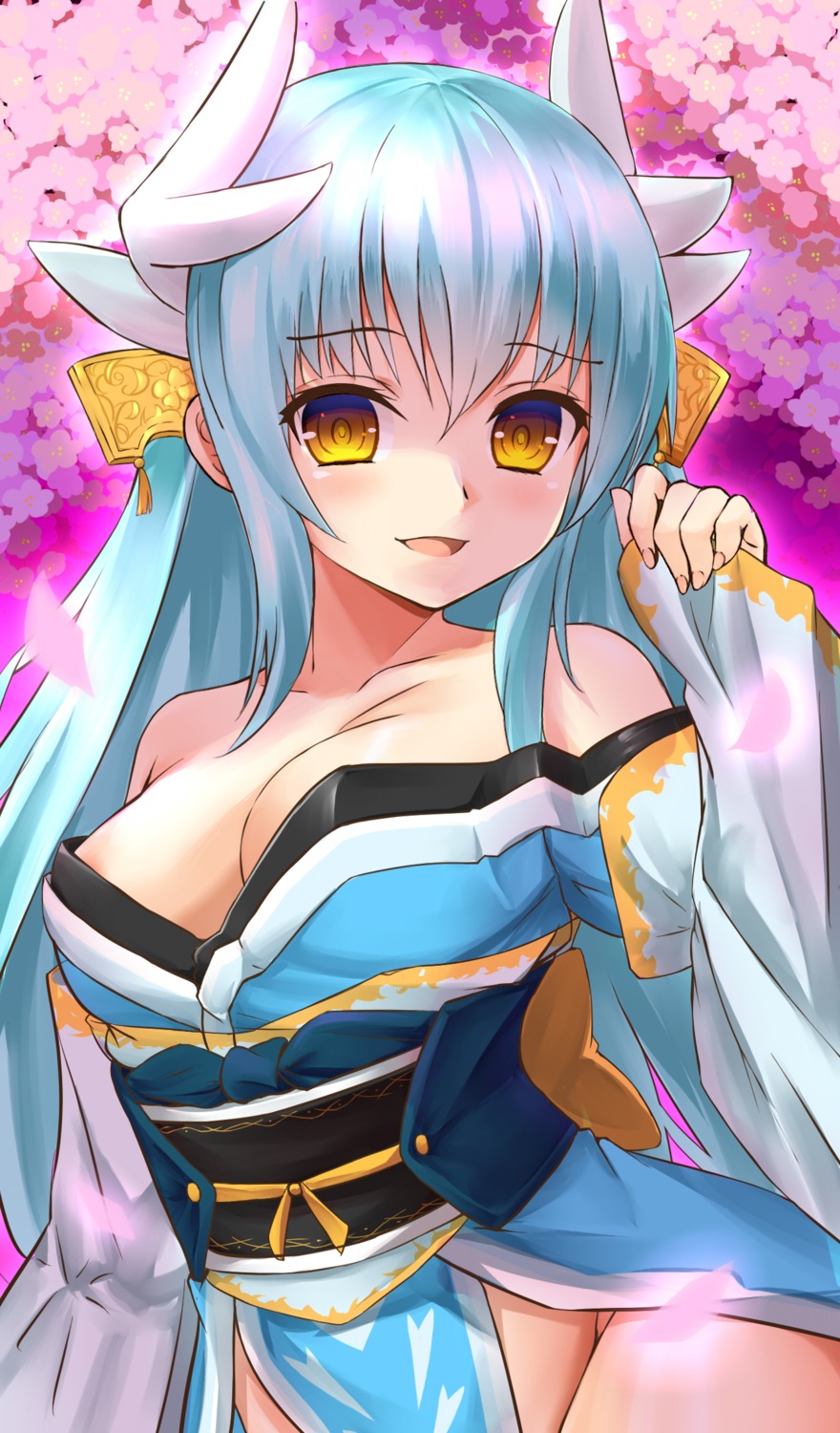 areola fate/grand_order horns kimono kiyohime_(fate/grand_order) nopan shiron