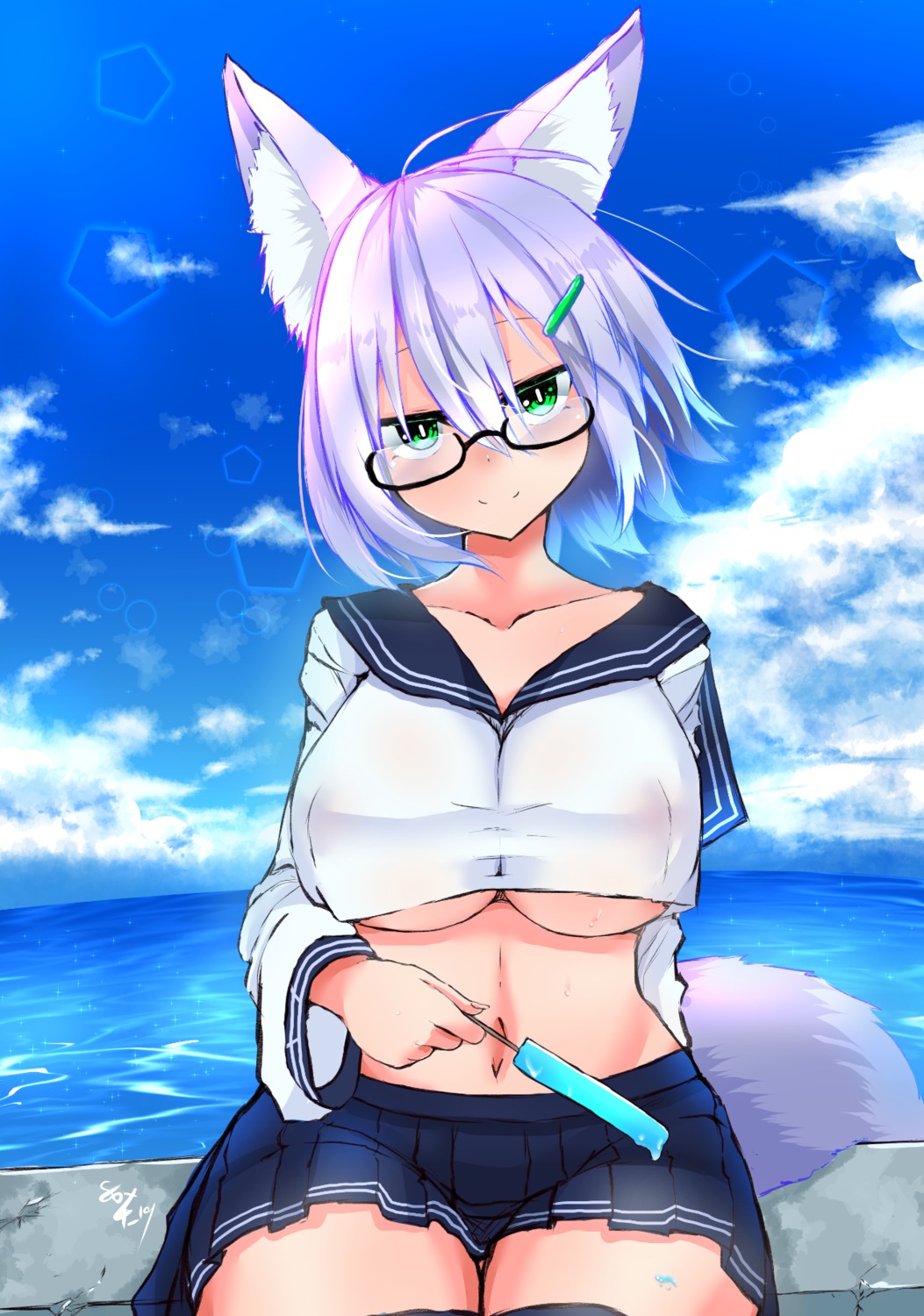 animal_ears megane no_bra seifuku tagme underboob