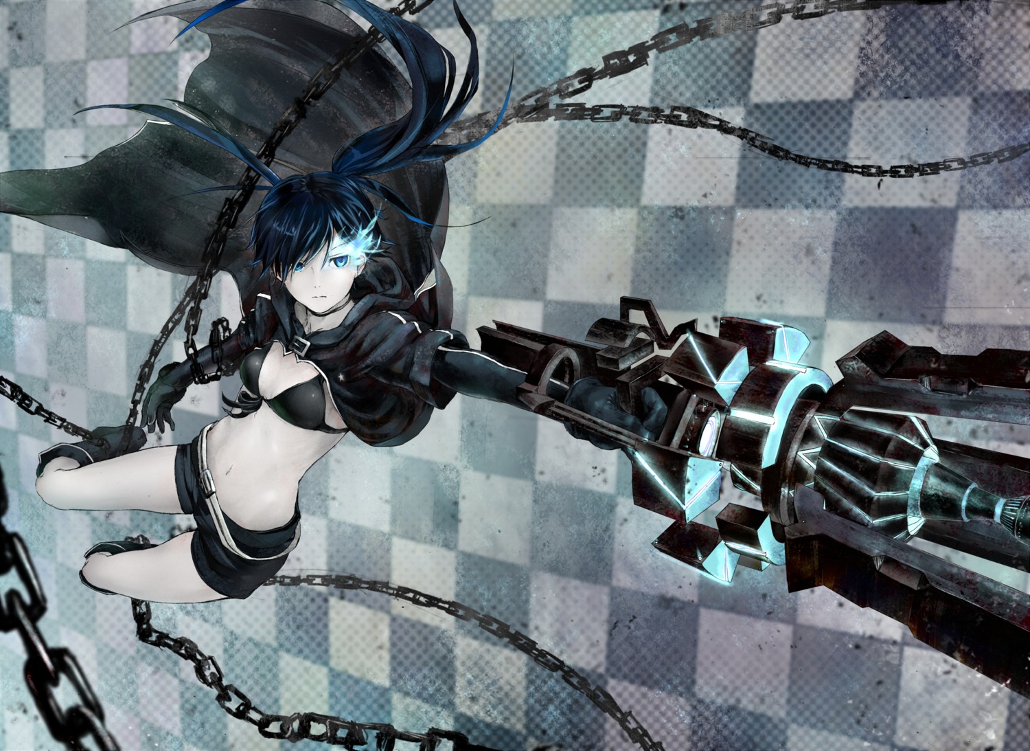 bikini_top black_rock_shooter black_rock_shooter_(character) cleavage gun shouin swimsuits vocaloid