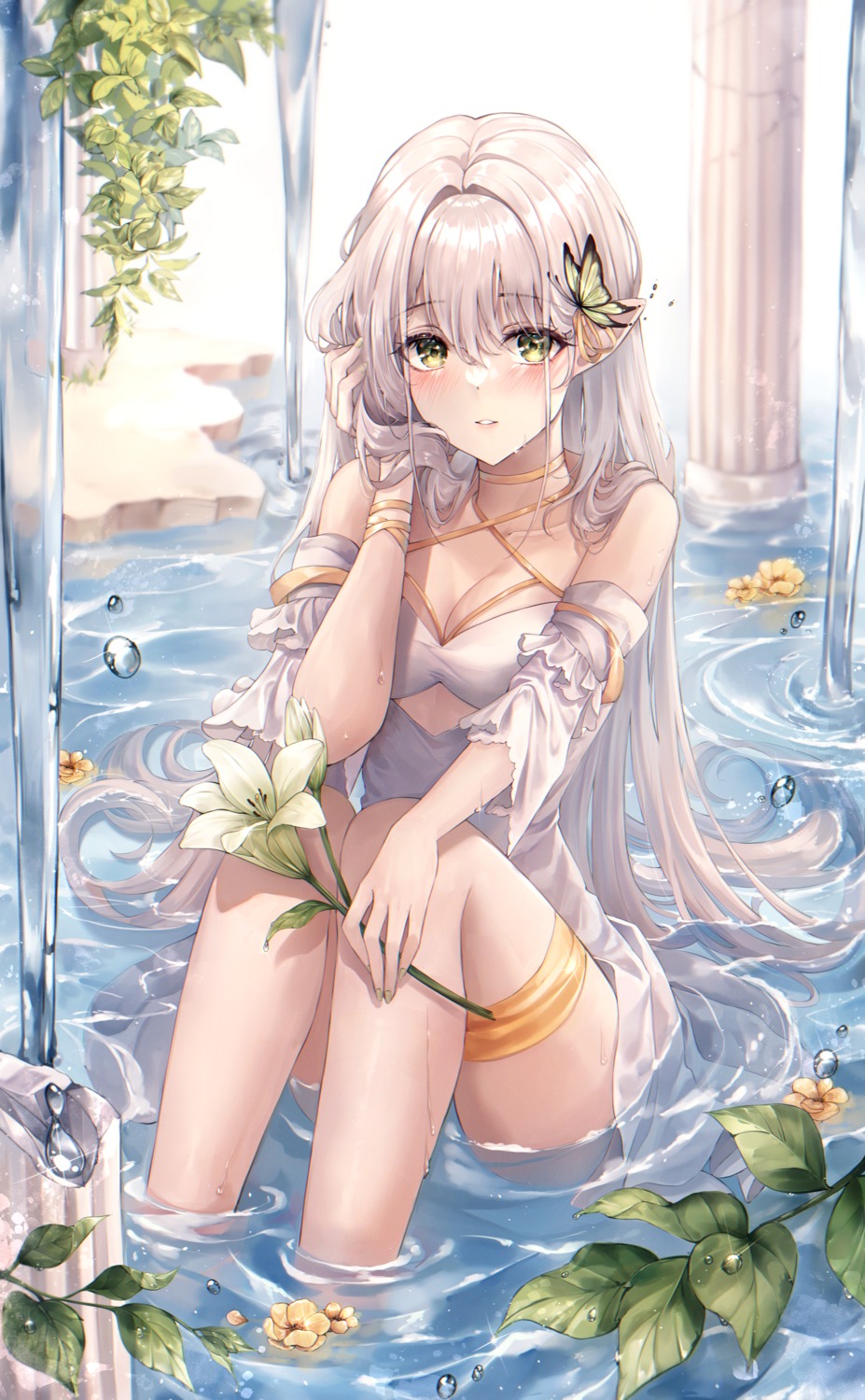 dress garter pippin_sol pointy_ears wet wet_clothes