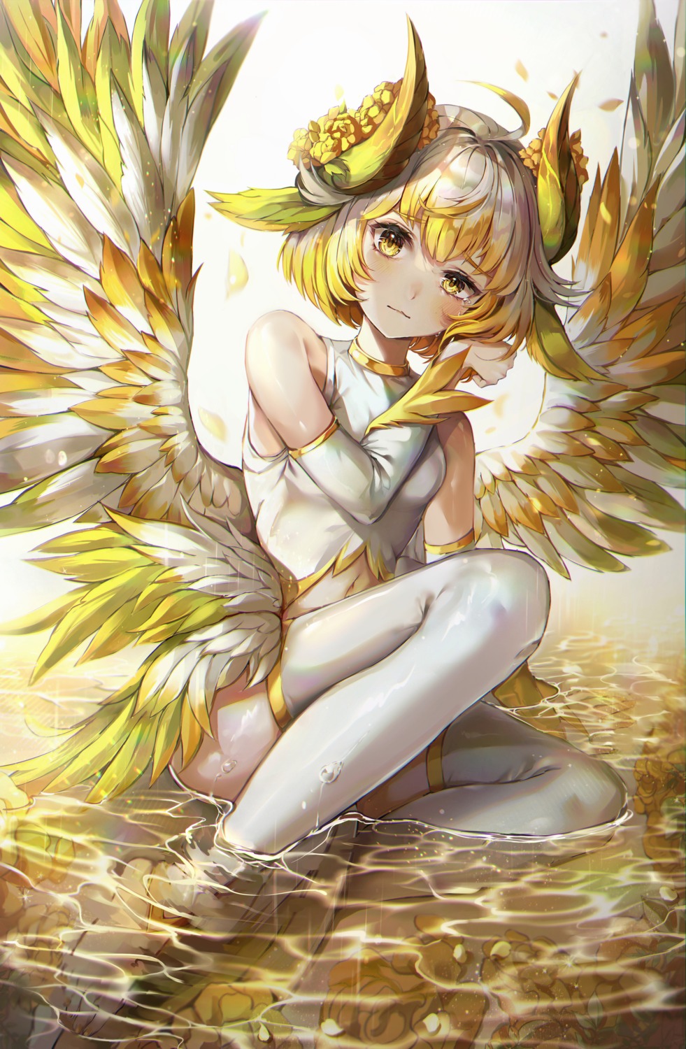 animal_ears horns mirage_(rairudiseu) thighhighs wet wings