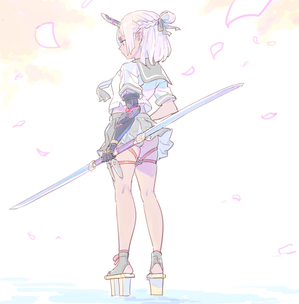armor ass enkyo_yuuichirou nopan seifuku skirt_lift sword