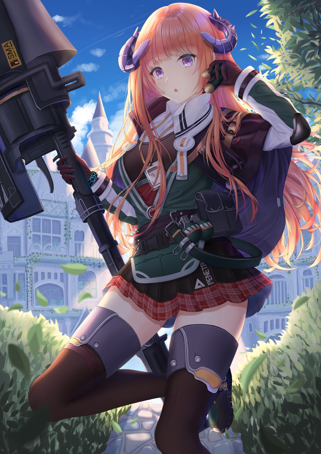 arknights bagpipe_(arknights) horns tallon thighhighs weapon
