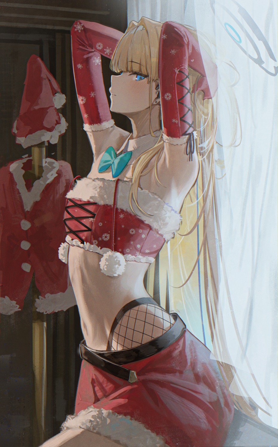 asuma_toki blue_archive christmas fishnets halo hidulume no_bra