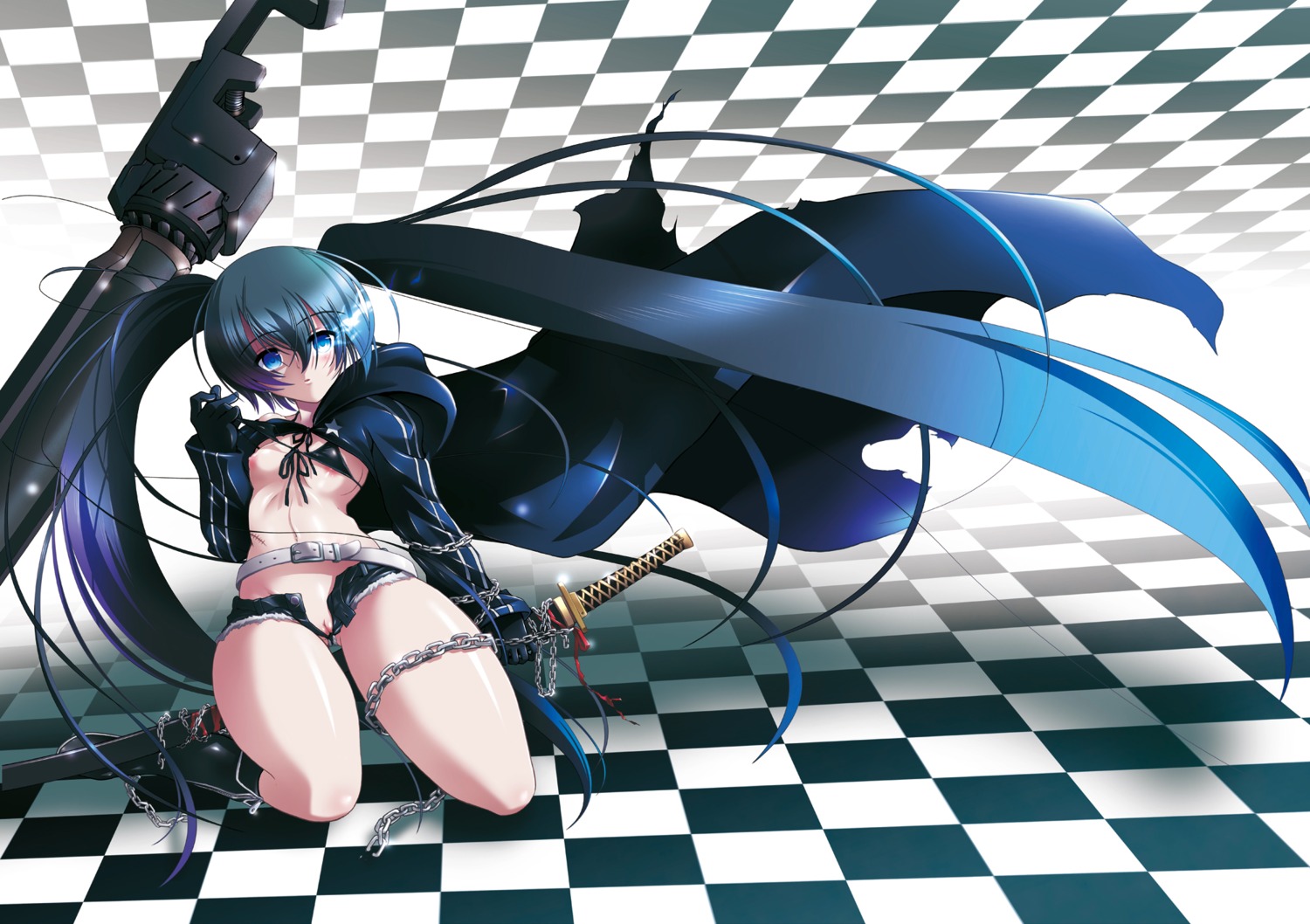bikini_top black_rock_shooter black_rock_shooter_(character) breasts c.r. nipples pussy swimsuits uncensored vocaloid