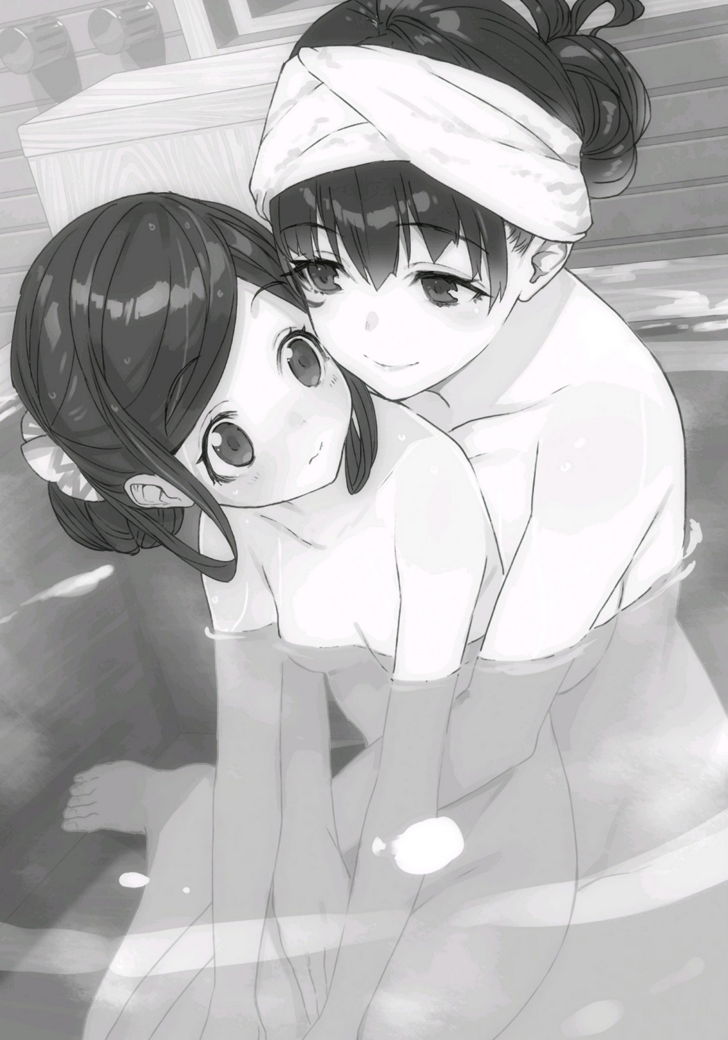 bathing monochrome naked ryuuou_no_oshigoto! shirabi wet yuri