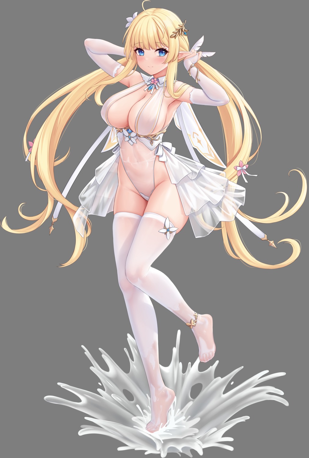 allenes leotard no_bra pointy_ears see_through skirt_lift thighhighs transparent_png