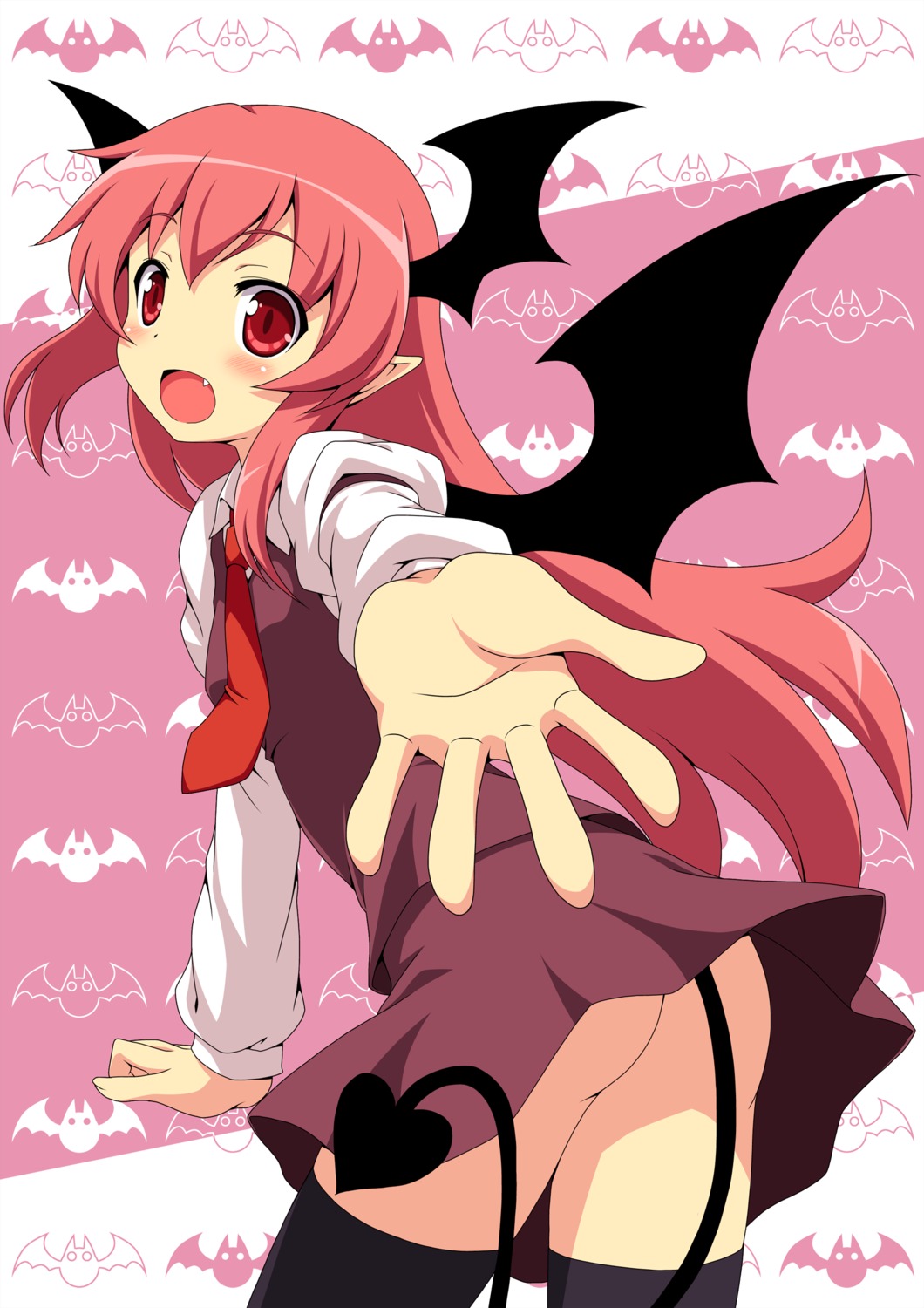 koakuma nopan tail thighhighs touhou wings yamasan