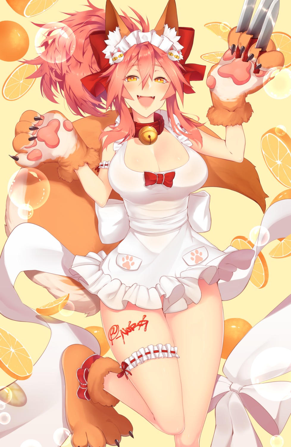 animal_ears fate/grand_order garter kitsune naked_apron skelefuku tail tamamo_cat