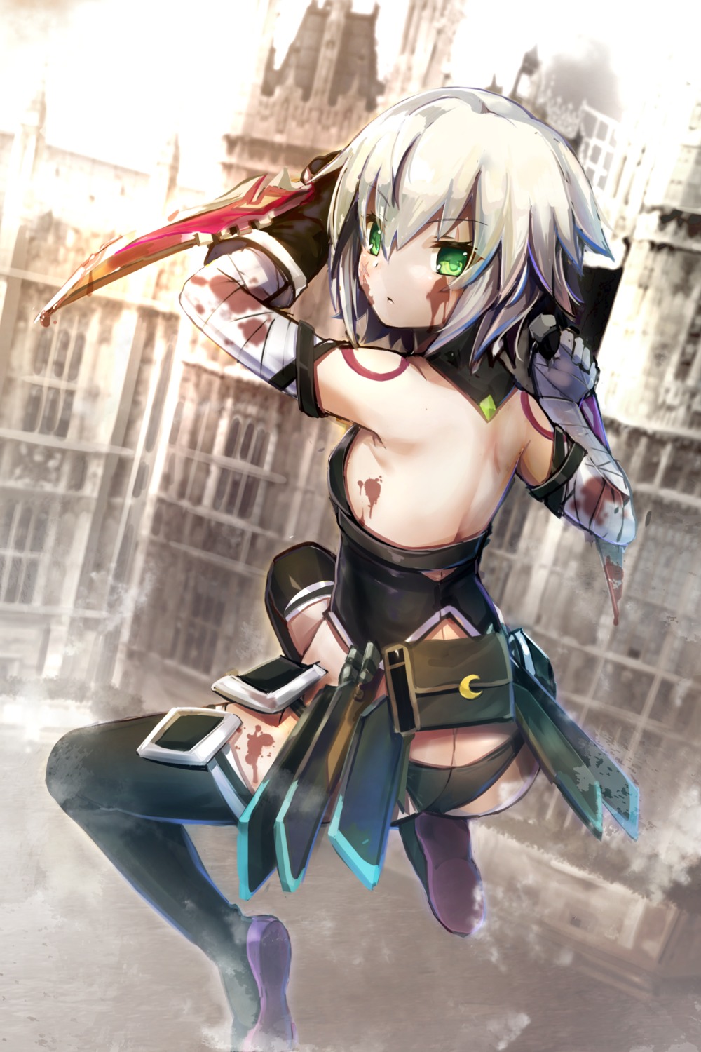 ass blood fate/apocrypha fate/grand_order fate/stay_night jack_the_ripper pantsu samoore tattoo thighhighs weapon