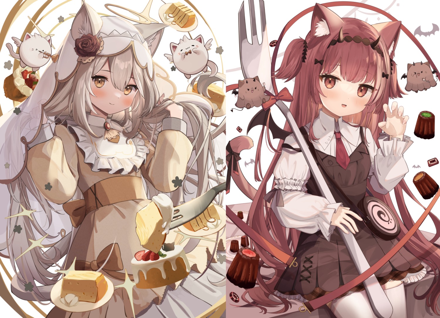 angel animal_ears cream devil dress goma_(u_p) horns nekomimi tail thighhighs wings