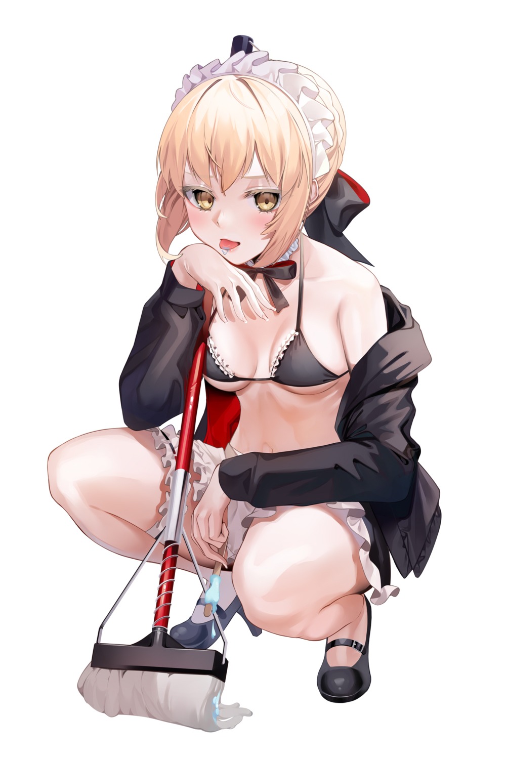 bikini_top fate/grand_order garter heels maid open_shirt saber saber_alter skirt_lift suigetsu_(hjs1106) swimsuits