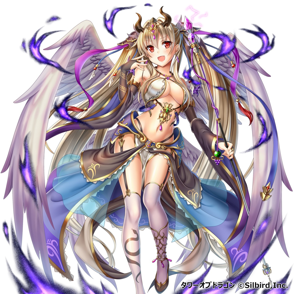 armor cleavage dansa horns no_bra pantsu stockings thighhighs weapon wings