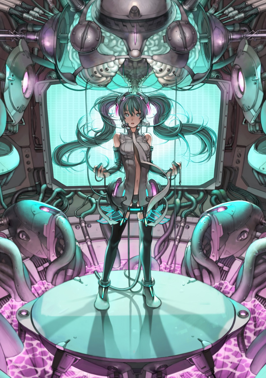 hatsune_miku kurumayama miku_append thighhighs vocaloid vocaloid_append