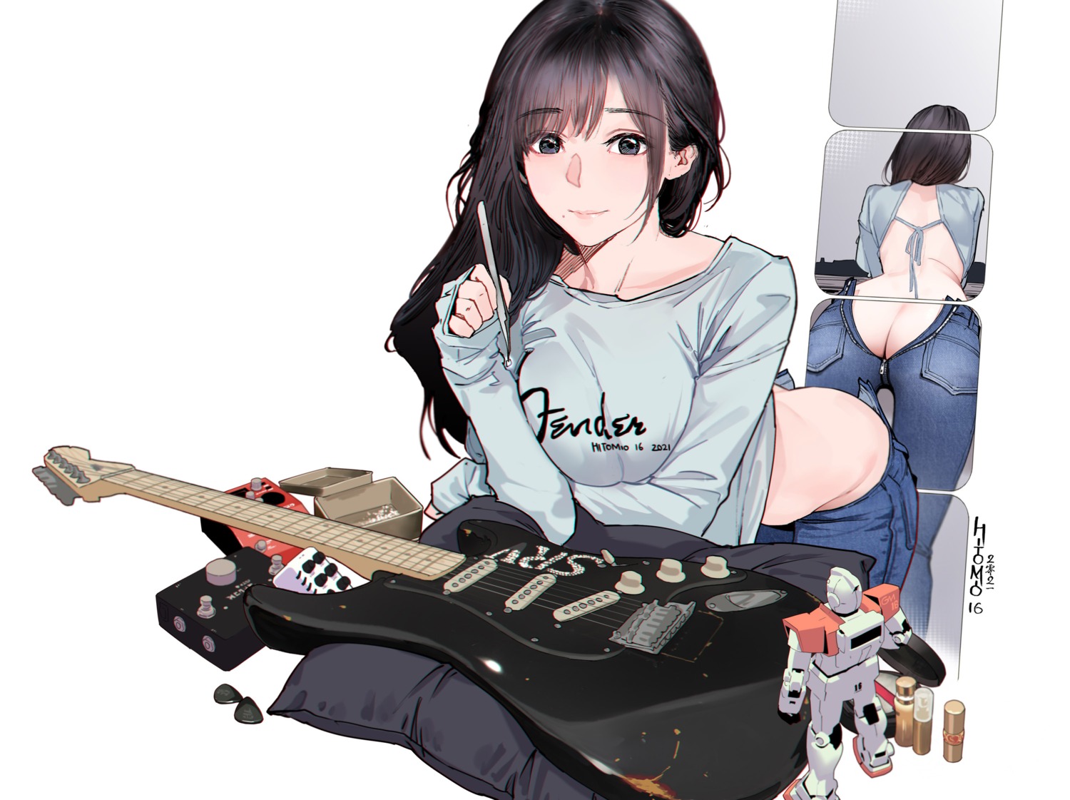 ass guitar hitomi_o mecha no_bra nopan