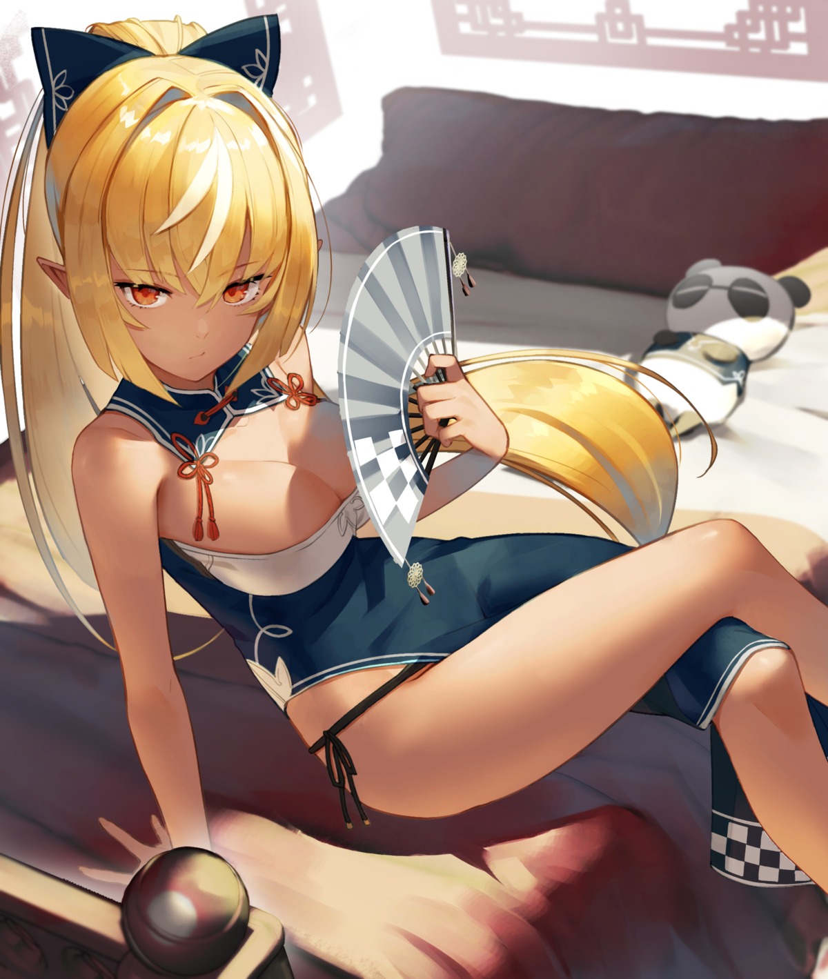 chinadress elf hololive no_bra pantsu pointy_ears scottie shiranui_flare string_panties