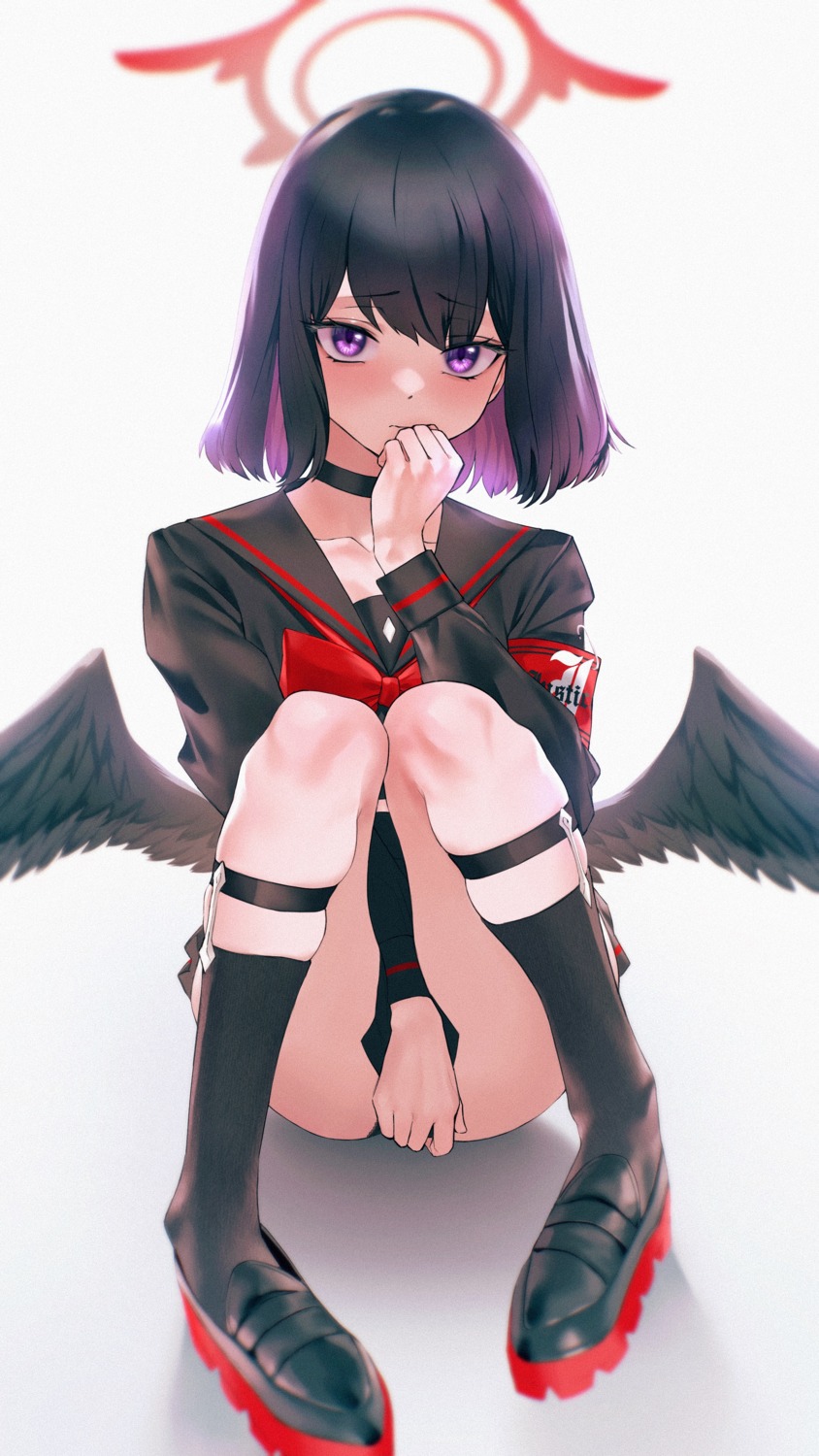 angel blue_archive garter kazane-wind seifuku shizuyama_mashiro wings