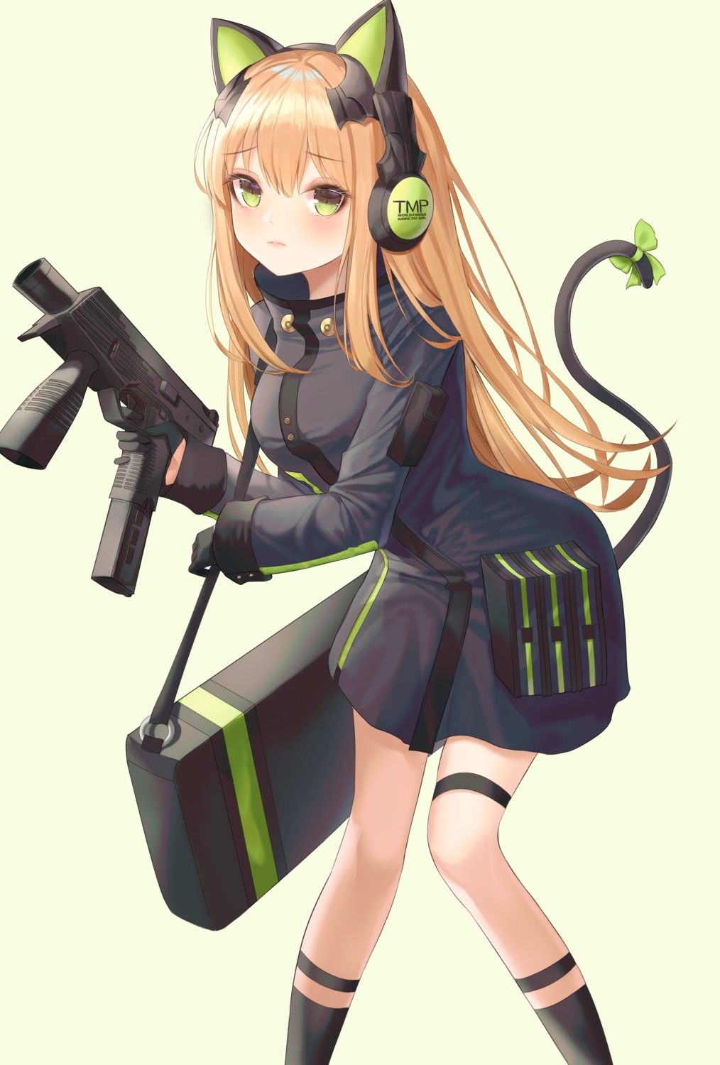 animal_ears bosumonki garter girls_frontline gun headphones nekomimi tail tmp_(girls_frontline)