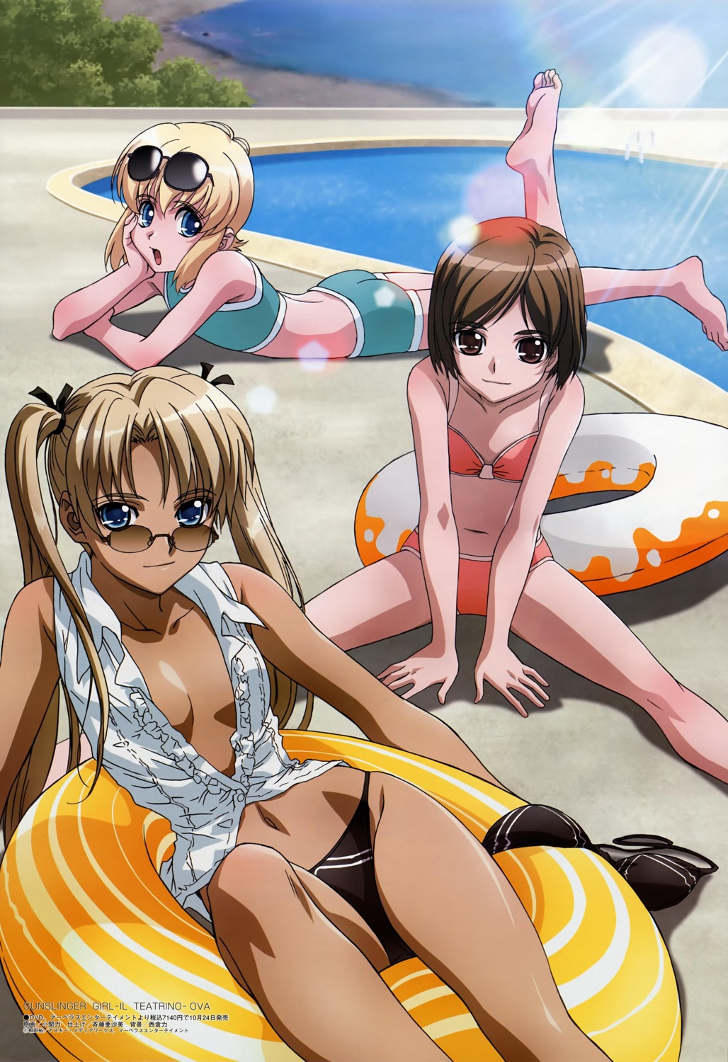 bikini feet gunslinger_girl henrietta_(gunslinger_girl) open_shirt ozeki_chikara rico_(gunslinger_girl) swimsuits triela