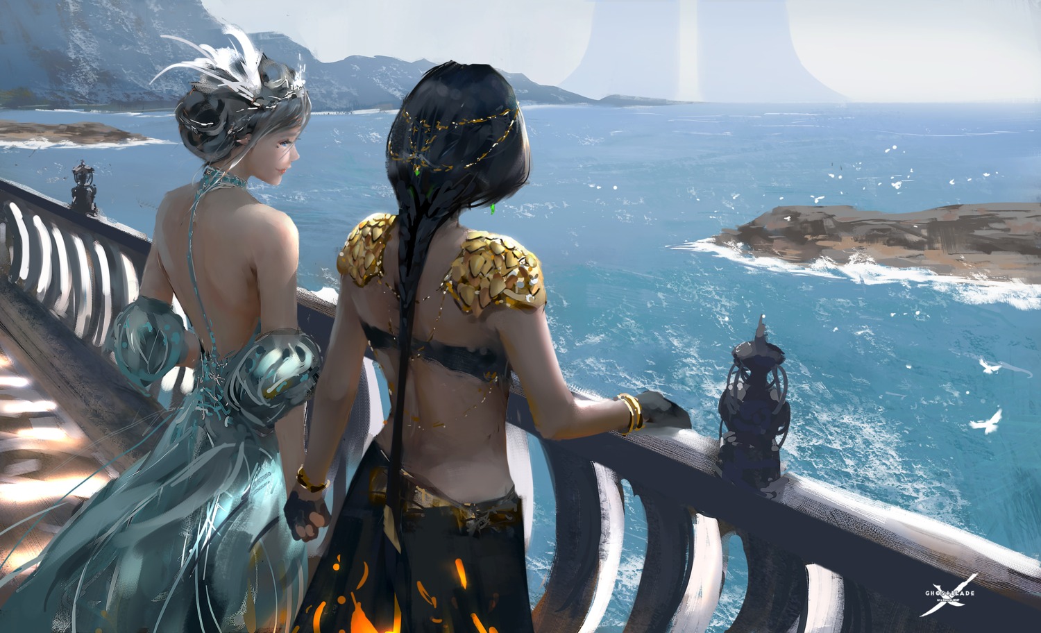 aeolian bikini_top dress ghostblade landscape no_bra swimsuits wlop yan_haiqin