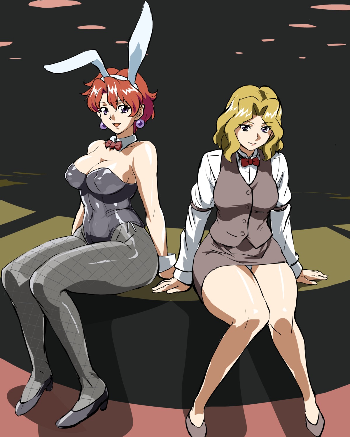 agent_aika aika_(series) animal_ears black_delmo bunny_delmo bunny_ears bunny_girl dealer_delmo erect_nipples fishnets heels mamesi_(suhk8583) no_bra pantsu pantyhose uniform